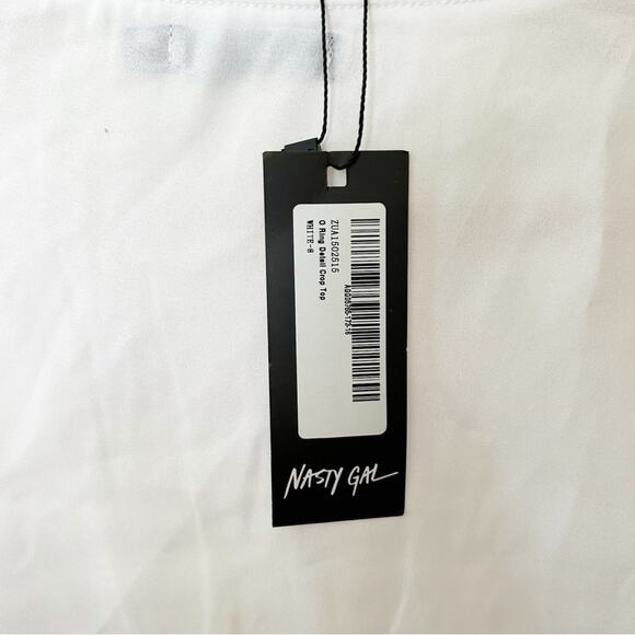 NWT Nasty Gal White O-Ring Detail Blouson Sleeve V-Neck Crop Top Size 4 - Picture 5 of 7